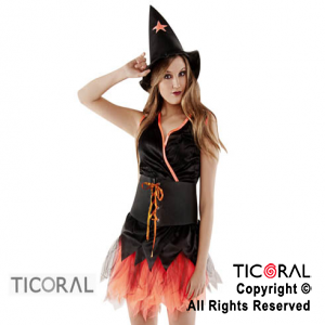 DISF BRUJA NARANJA ADULTO T.1 C/SOMBRERO CAND x 1